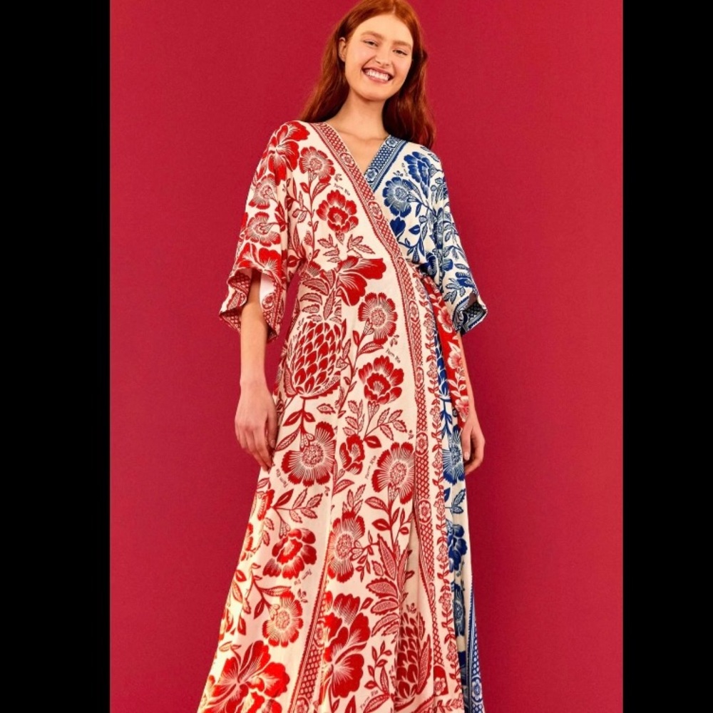 Farm Rio pineapple garden wrap maxi dress M NWT